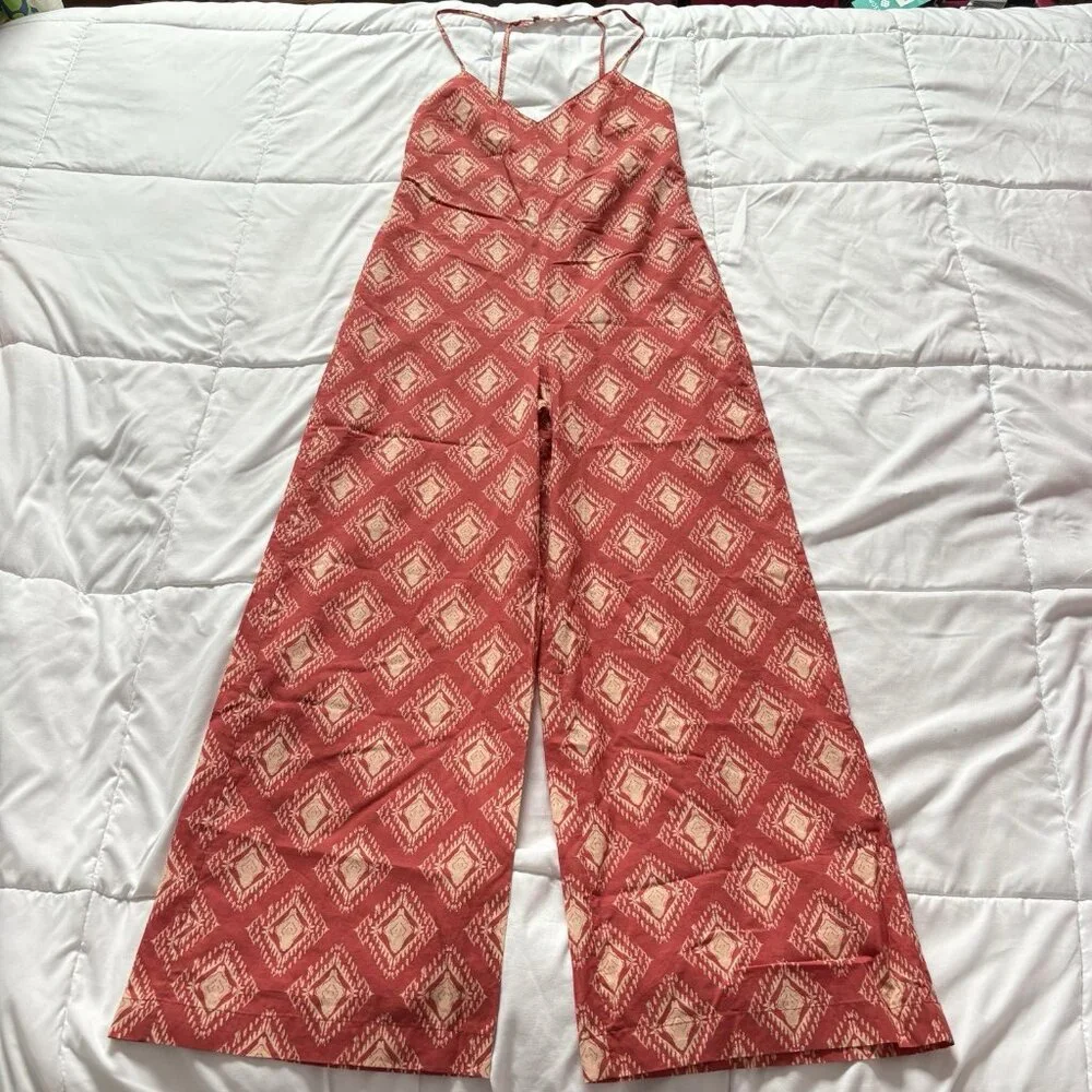 NWT Zara BLOGGERS Fave Boho Geometric Open Back Wide Leg The Jami Jumpsuit Small
